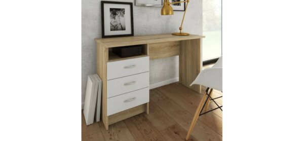 Schreibtisch - LB ca. 120x48 cm, Eiche Struktur Nachbildung, Weiß – Bild 2